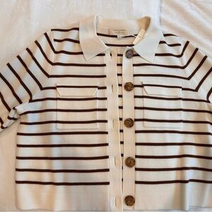 NWT Best selling Sézane Ecru/Camel Striped Cardigan